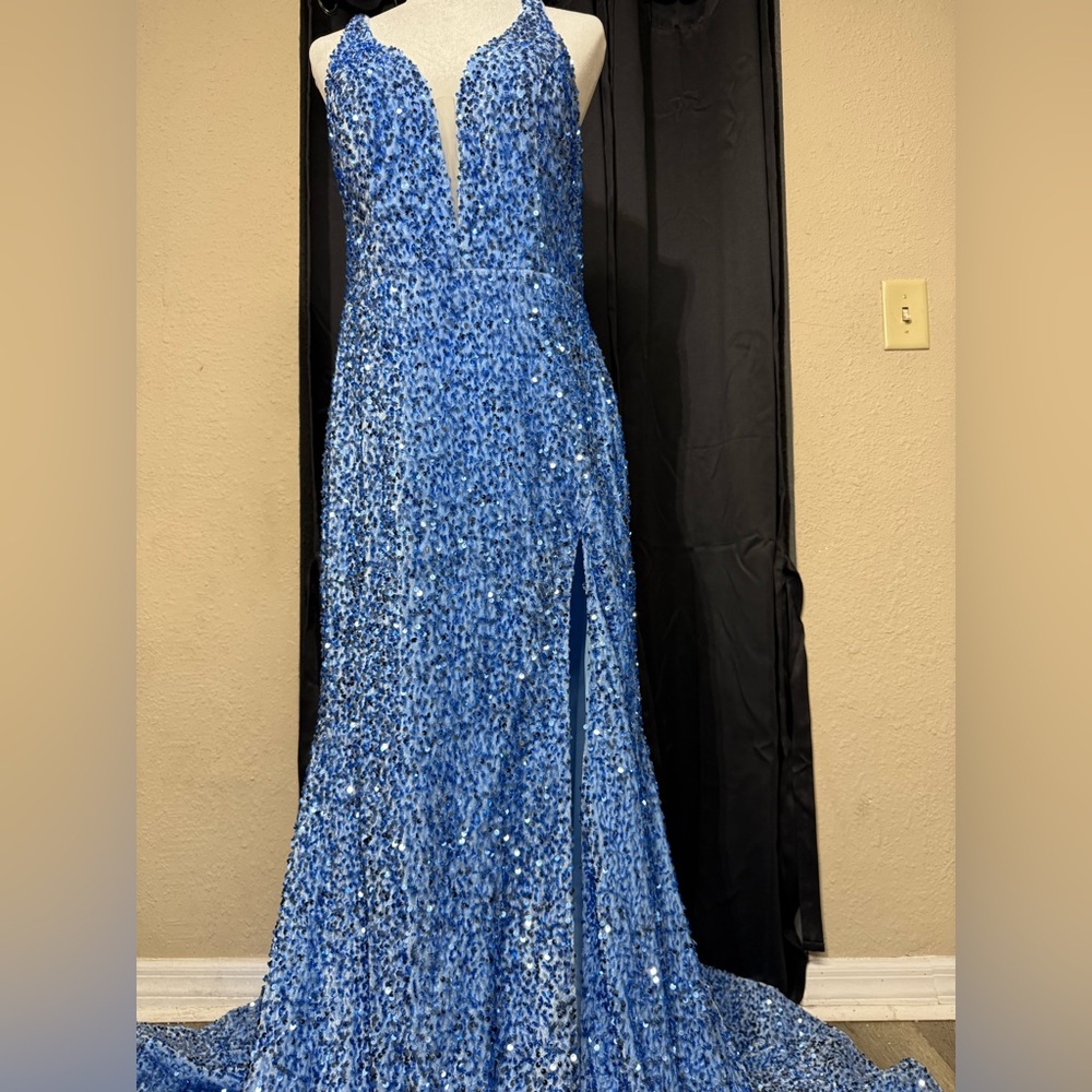 Elegant AMARRA Blue Sequin Evening Gown